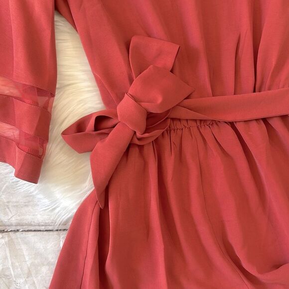 Women Casual Short Sleeves Self-Tie Belted Short Romper Jumpsuits Size Large - Picture 6 of 6